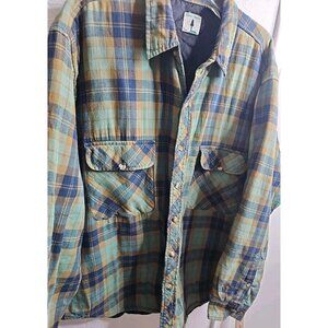 Forest Trails Mens Green Blue Plaid Flannel Yard Shirt Shacket Jacket Lined XL